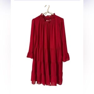 Emma & Michele Tiered Mock Neck Chiffon Dress.